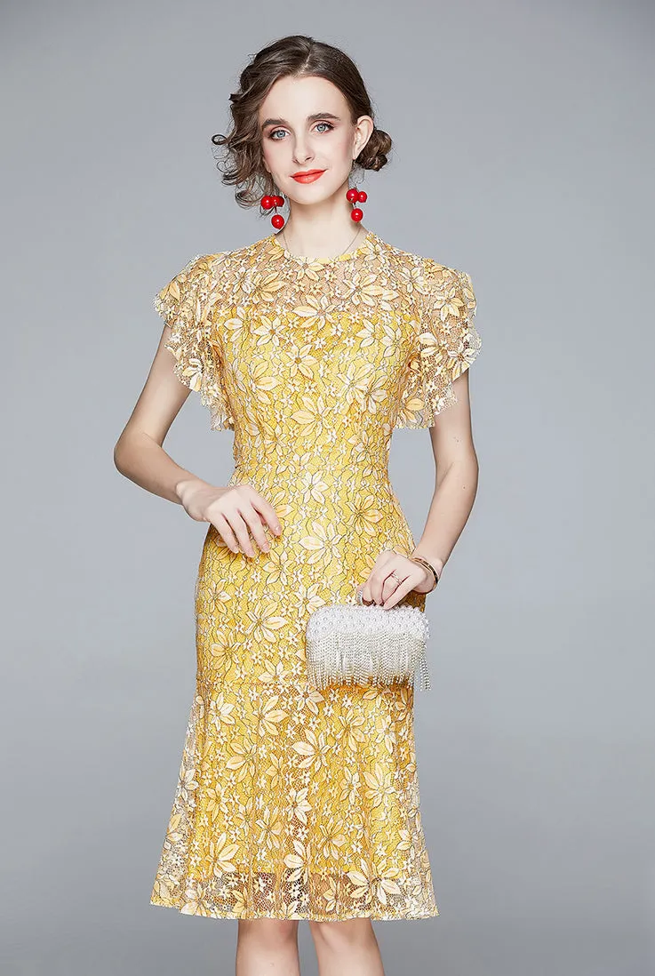 Robe d'été à manches courtes et élégante en dentelle ajustée