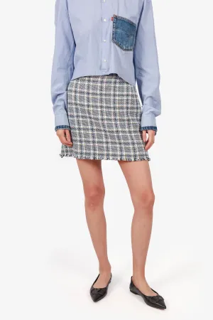 Jupe mini en tweed à carreaux blanc et noir Thom Browne Taille 44