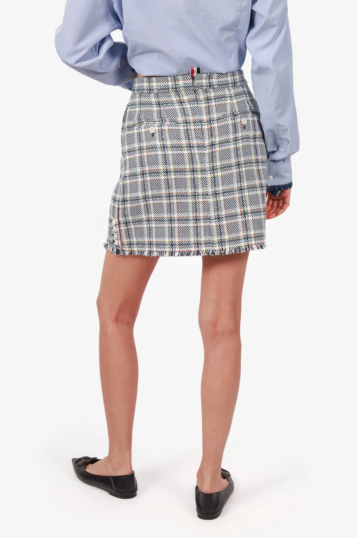 Jupe mini en tweed à carreaux blanc et noir Thom Browne Taille 44