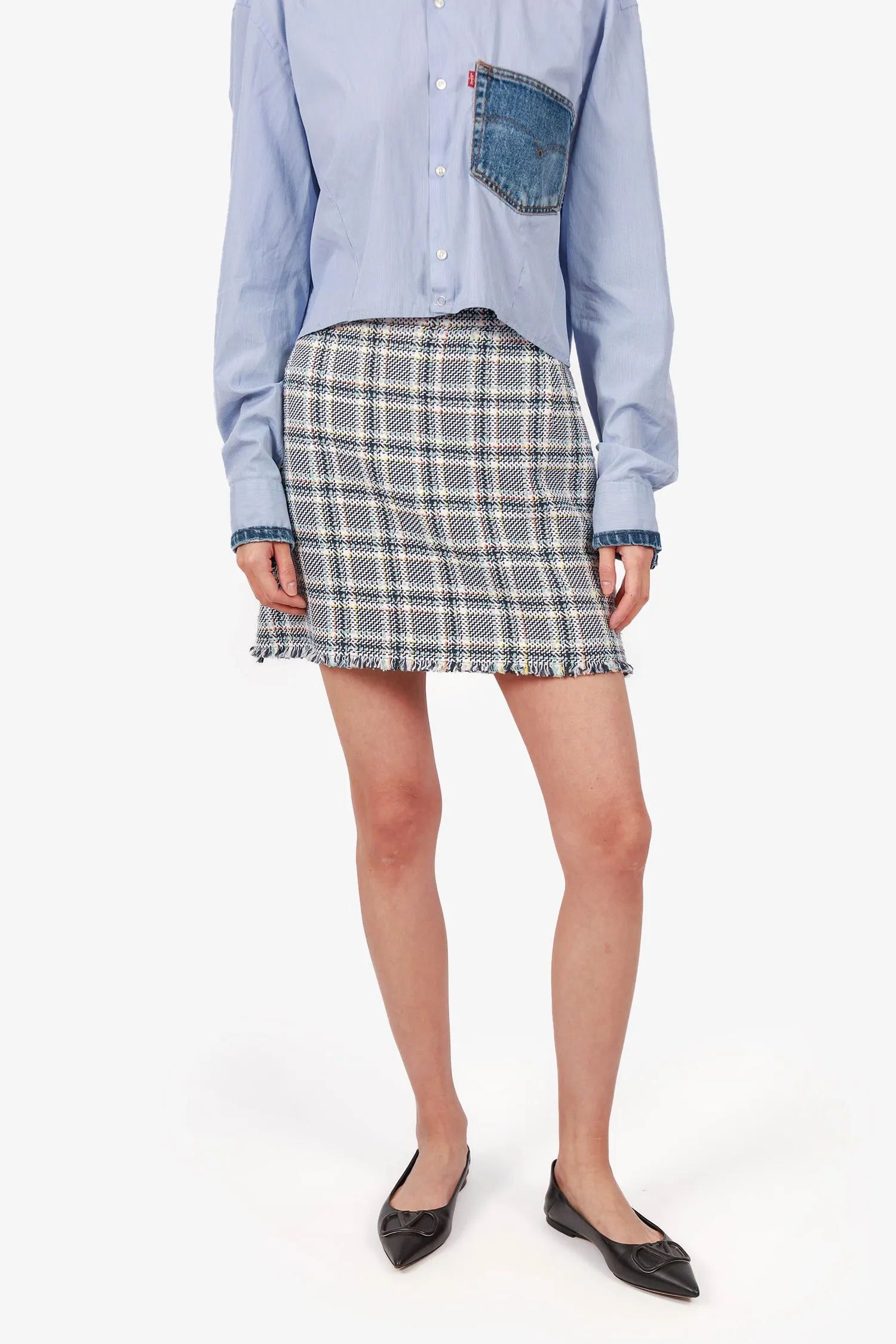 Jupe mini en tweed à carreaux blanc et noir Thom Browne Taille 44