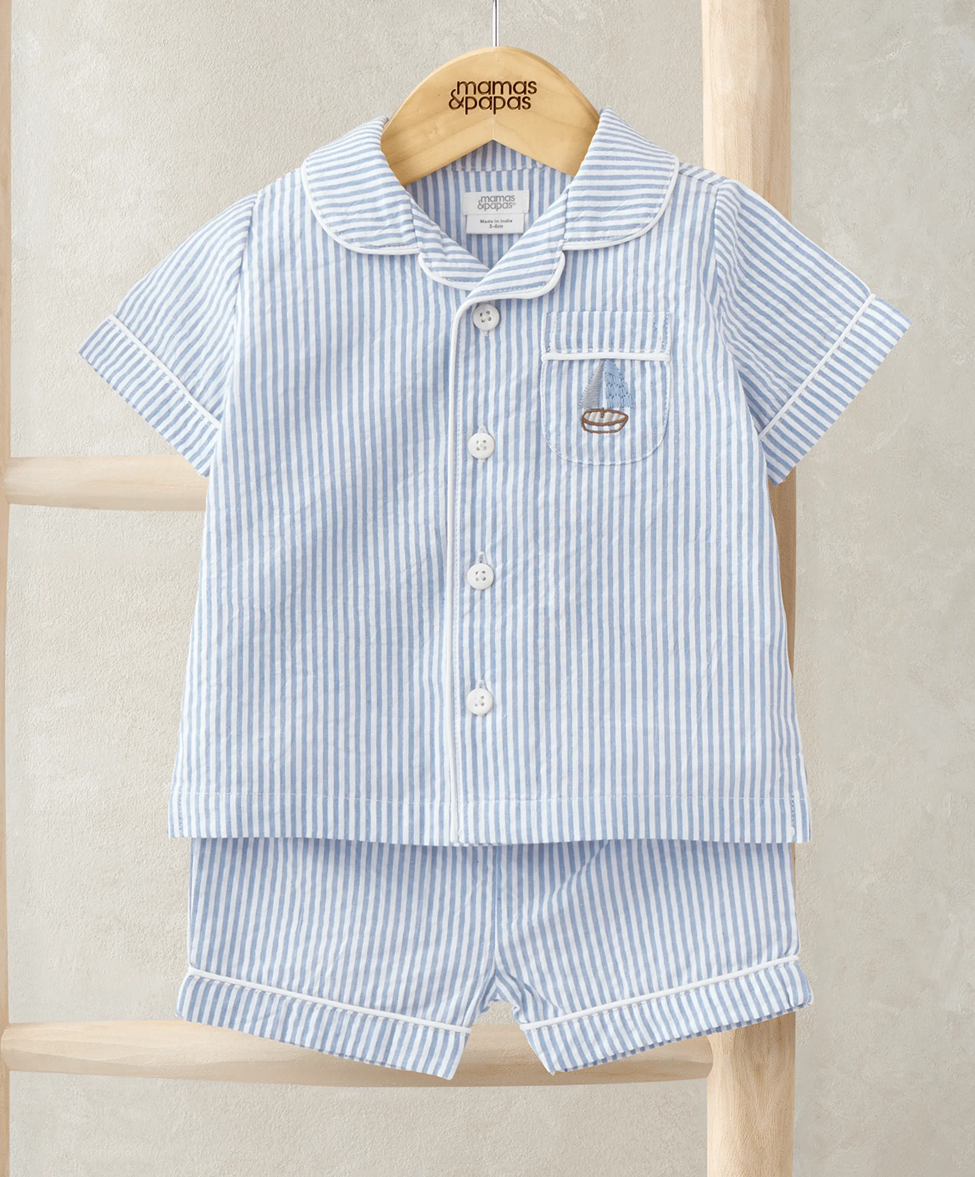 Ensemble Haut & Short (2 Pièces) - Rayures Bleues Babykids Mamas & Papas