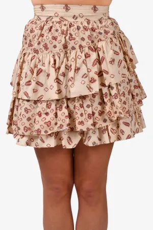 Ulla Johnson Mini-jupe 'Aminta' à volants imprimés beige/rouille Taille 0
