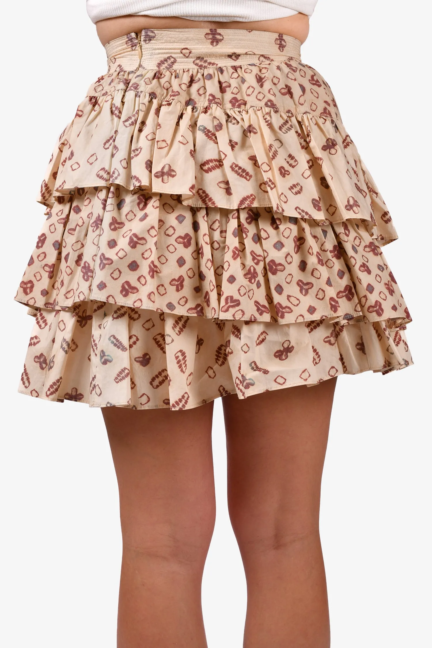 Ulla Johnson Mini-jupe 'Aminta' à volants imprimés beige/rouille Taille 0