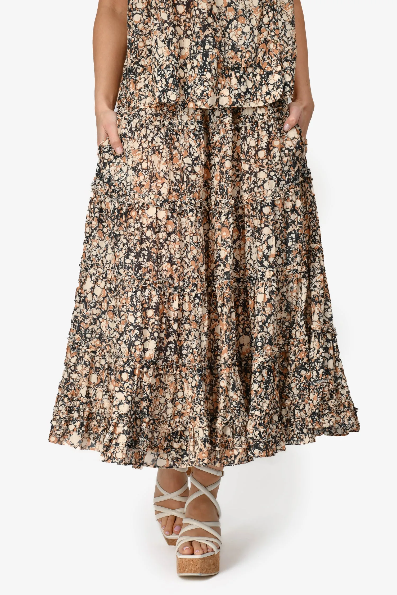 Ulla Johnson Jupe Longue Imprimée Fleurie Marron Taille 2