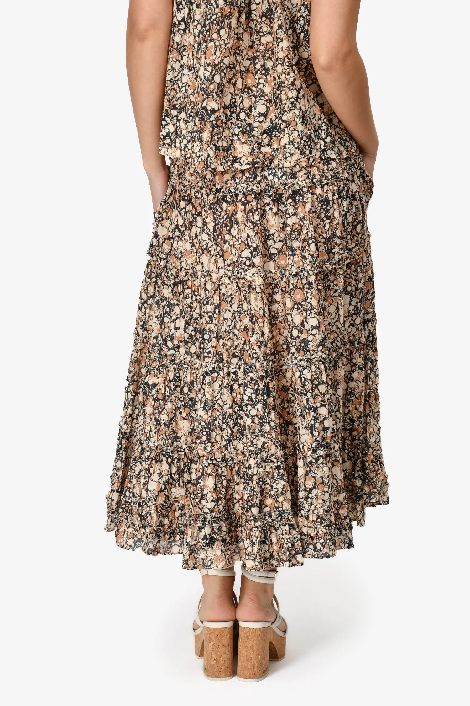 Ulla Johnson Jupe Longue Imprimée Fleurie Marron Taille 2