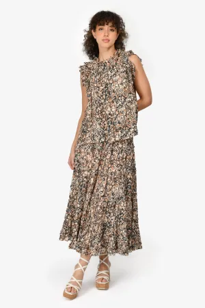 Ulla Johnson Jupe Longue Imprimée Fleurie Marron Taille 2