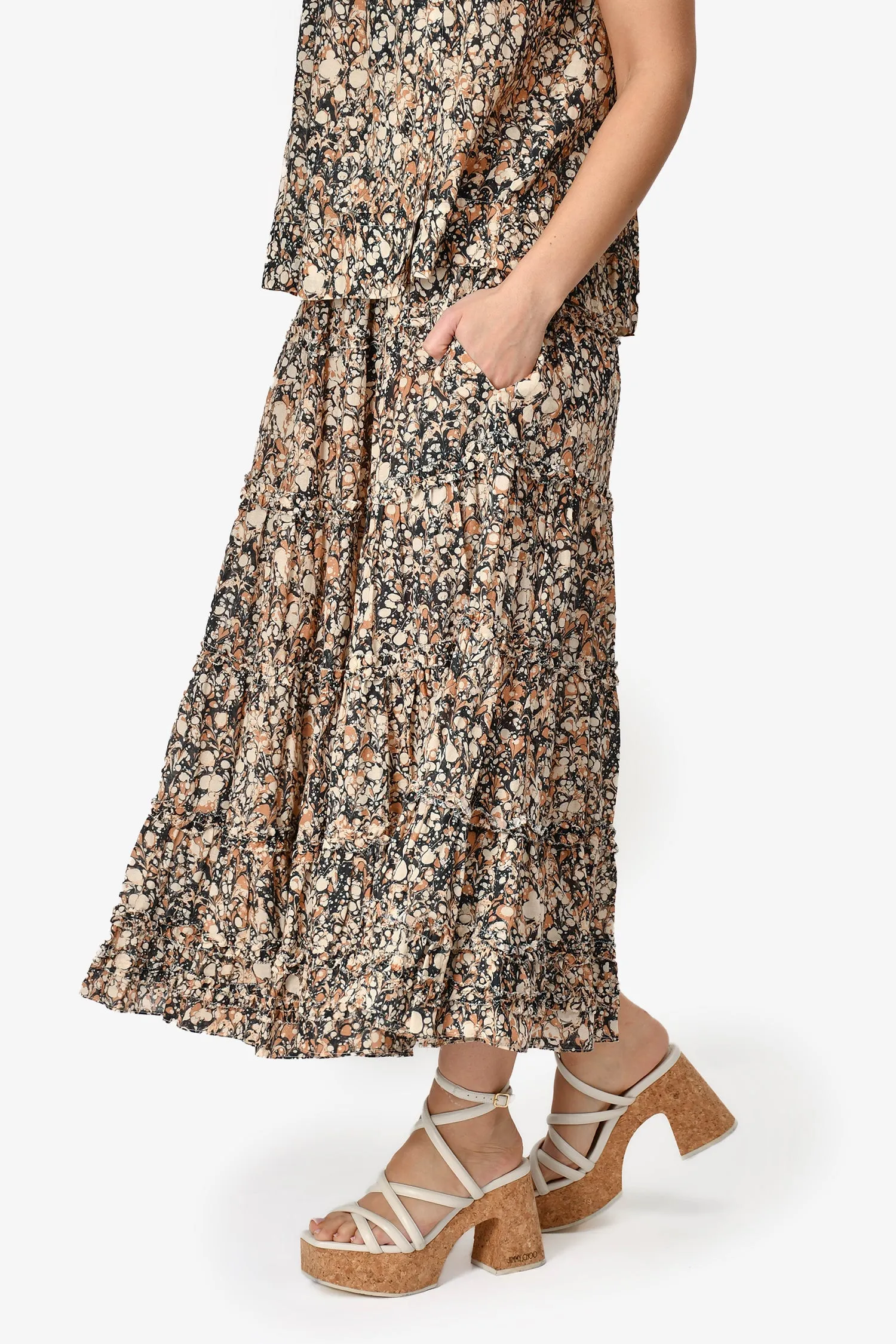 Ulla Johnson Jupe Longue Imprimée Fleurie Marron Taille 2