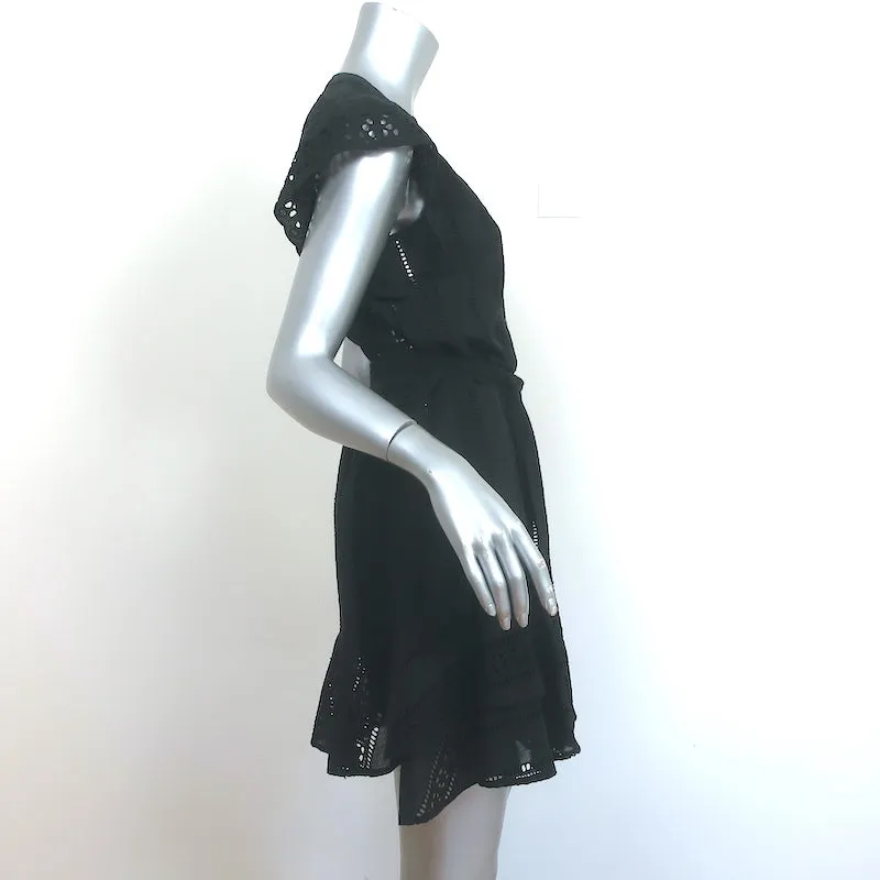 Veronica Beard Robe Mini à Boutonnage Devant Noir en Coton Brodé Œillet Taille 2