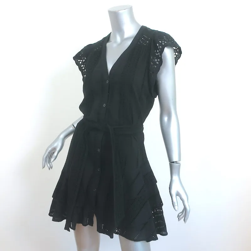 Veronica Beard Robe Mini à Boutonnage Devant Noir en Coton Brodé Œillet Taille 2