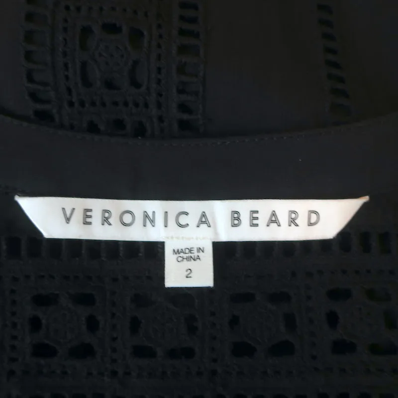 Veronica Beard Robe Mini à Boutonnage Devant Noir en Coton Brodé Œillet Taille 2