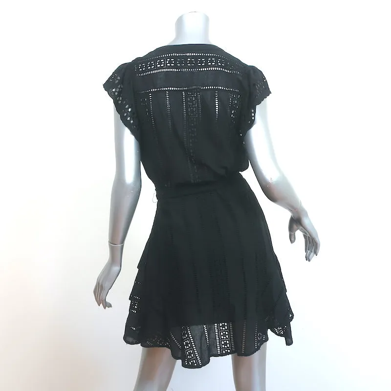 Veronica Beard Robe Mini à Boutonnage Devant Noir en Coton Brodé Œillet Taille 2