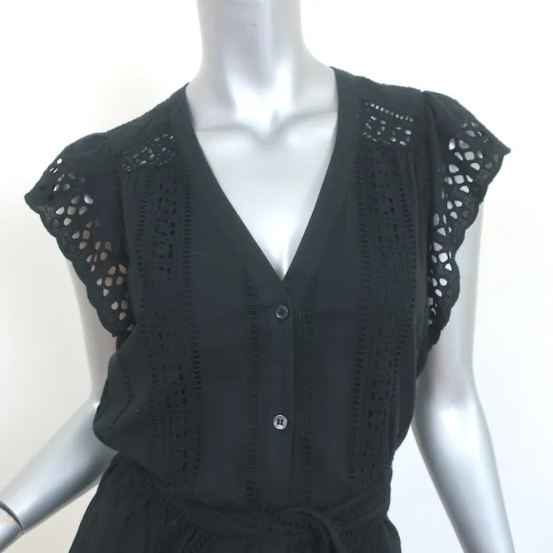 Veronica Beard Robe Mini à Boutonnage Devant Noir en Coton Brodé Œillet Taille 2