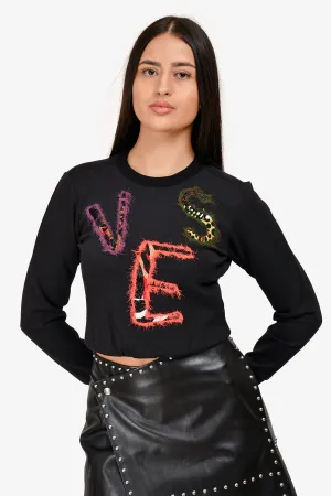 Pull col rond Versace noir avec logo perlé taille 38
