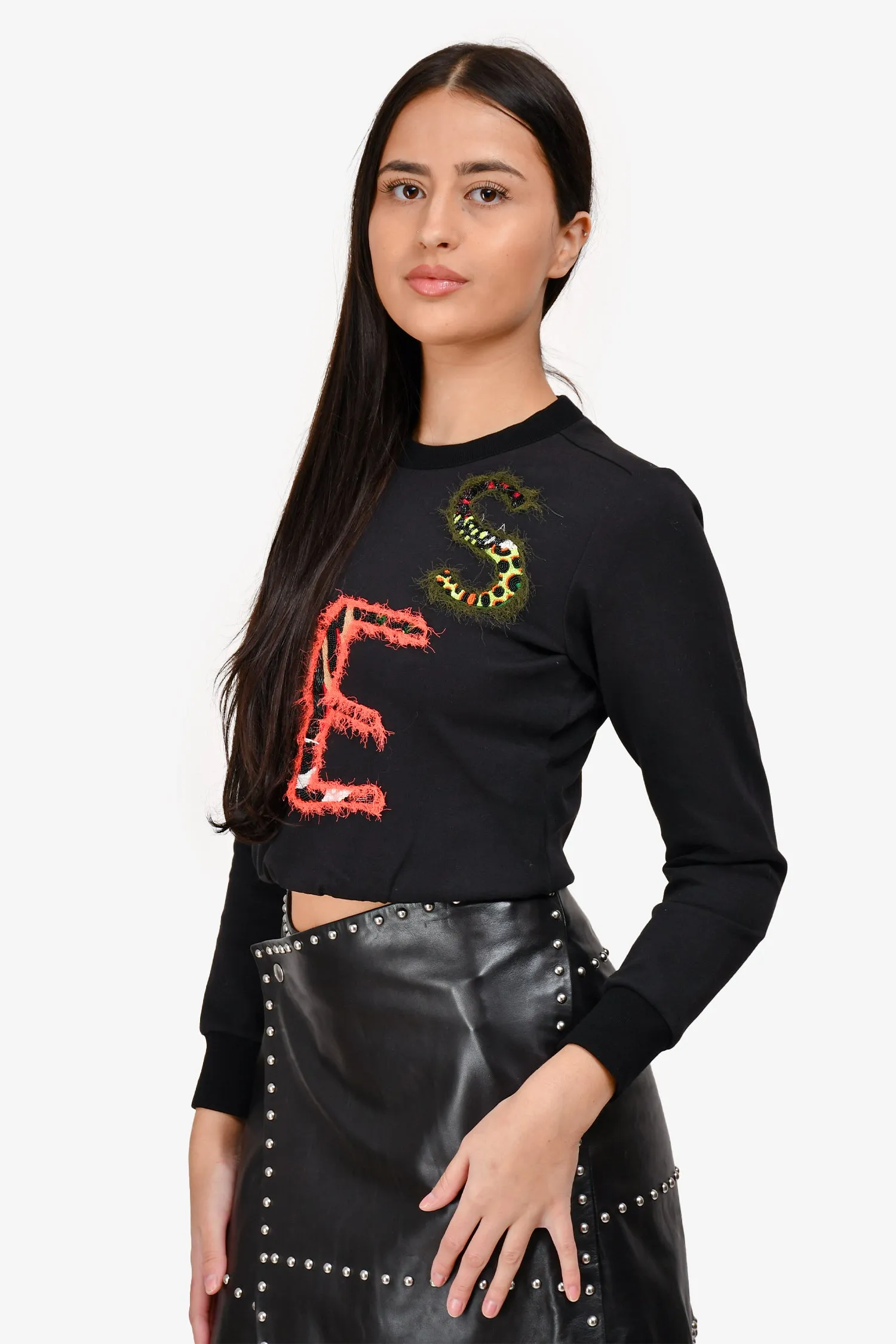 Pull col rond Versace noir avec logo perlé taille 38