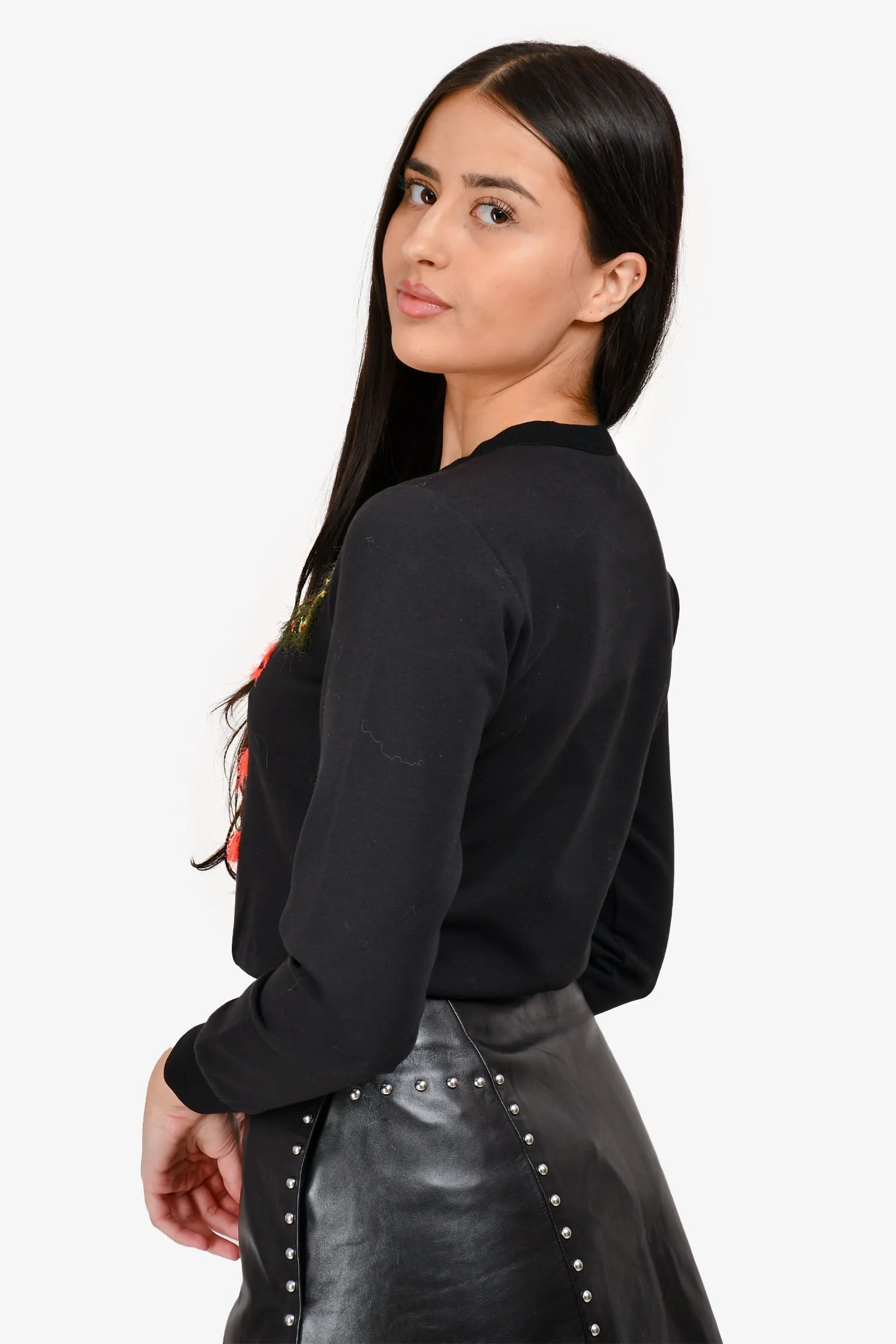 Pull col rond Versace noir avec logo perlé taille 38