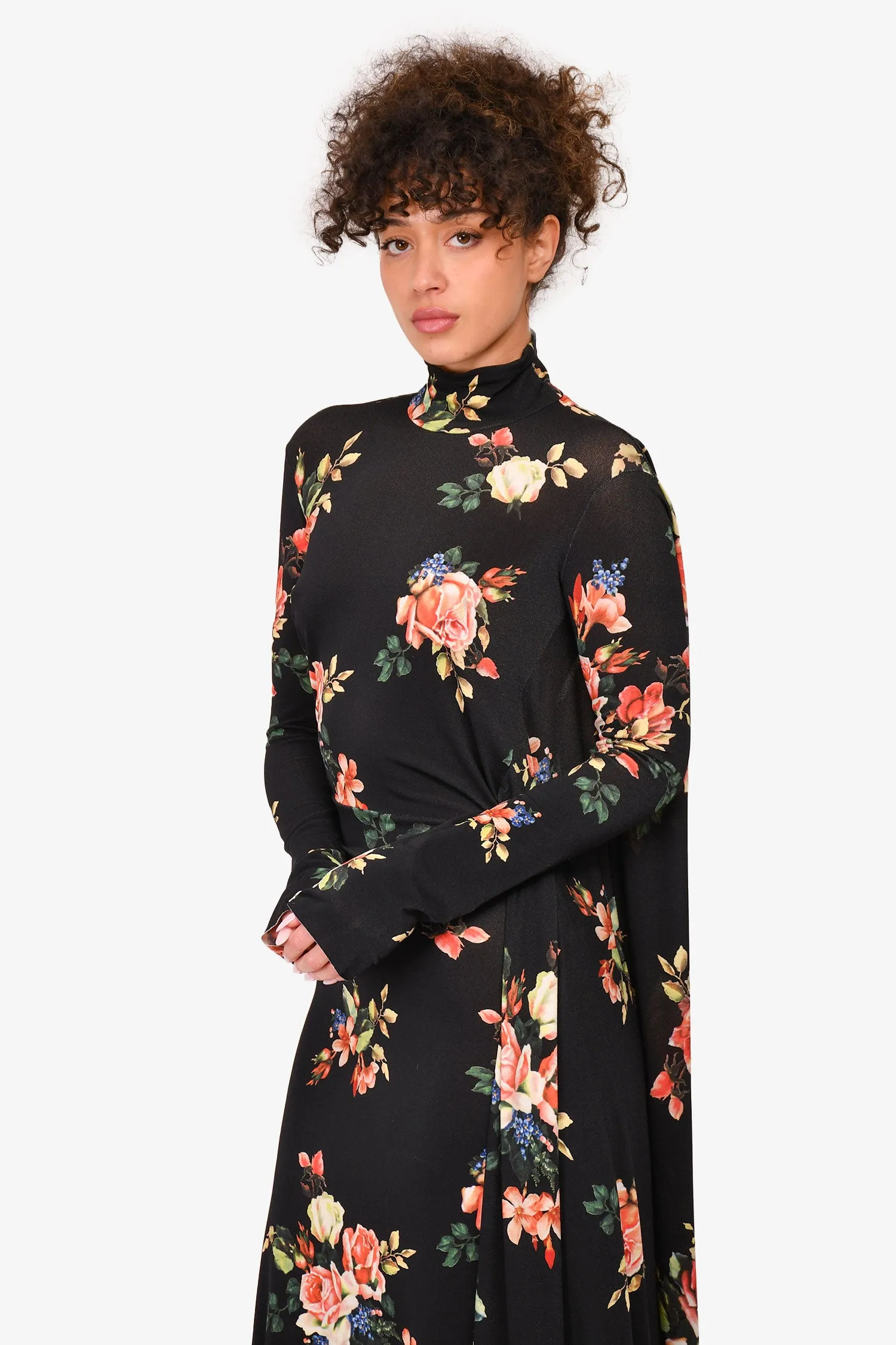 Vêtements Hiver 2018 Robe Noire à Motifs Floraux Dos Nu Taille S
