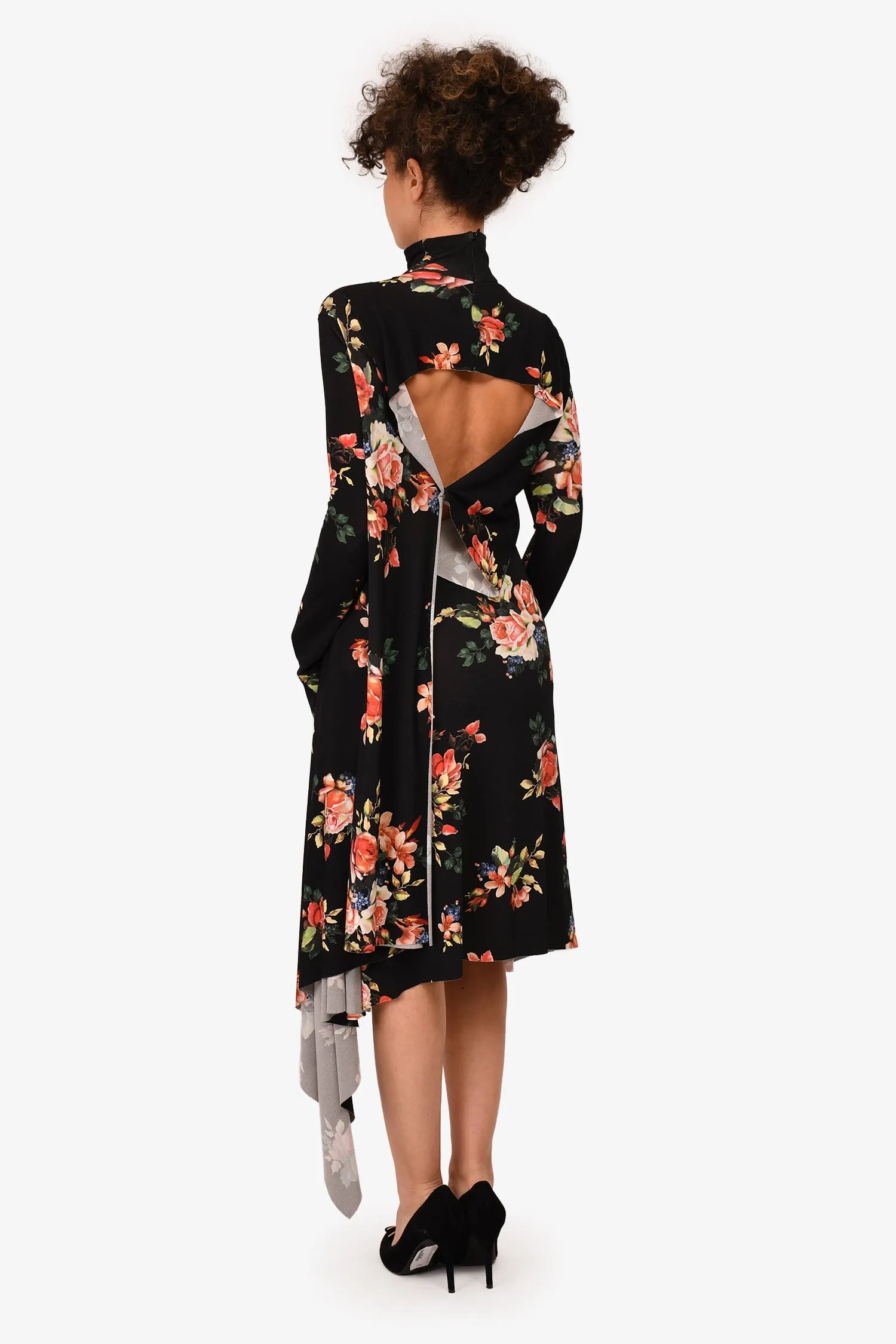 Vêtements Hiver 2018 Robe Noire à Motifs Floraux Dos Nu Taille S