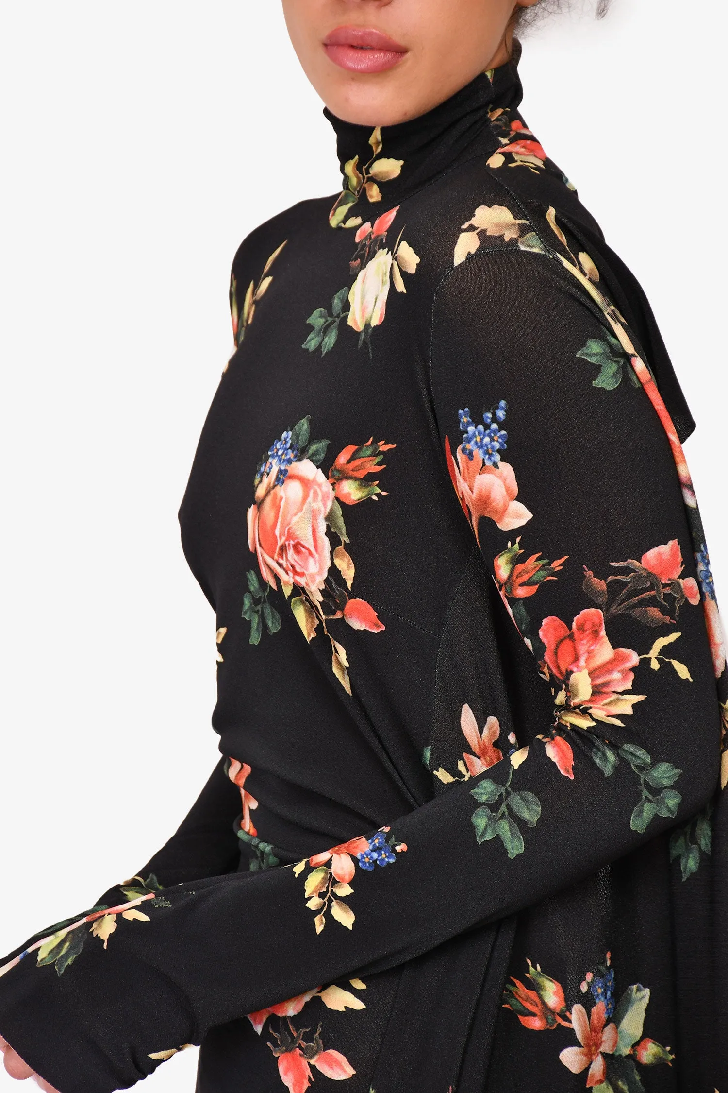 Vêtements Hiver 2018 Robe Noire à Motifs Floraux Dos Nu Taille S