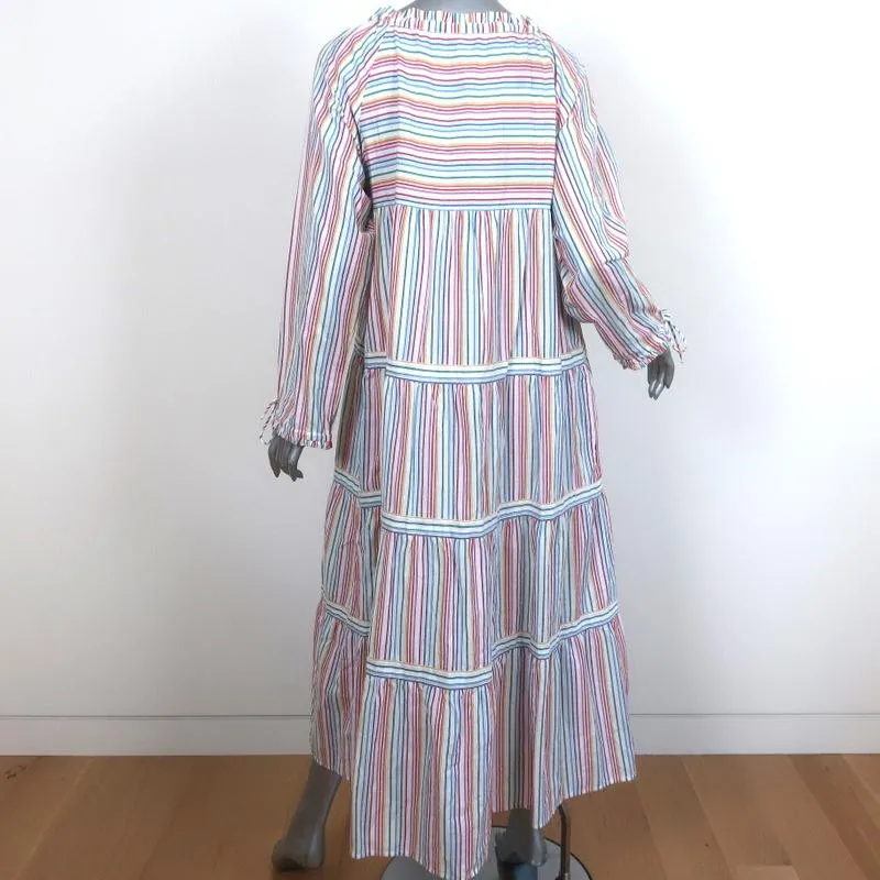 Robe longue chaude en coton rayé arc-en-ciel colonial Taille 2 Manches longues NEUVE