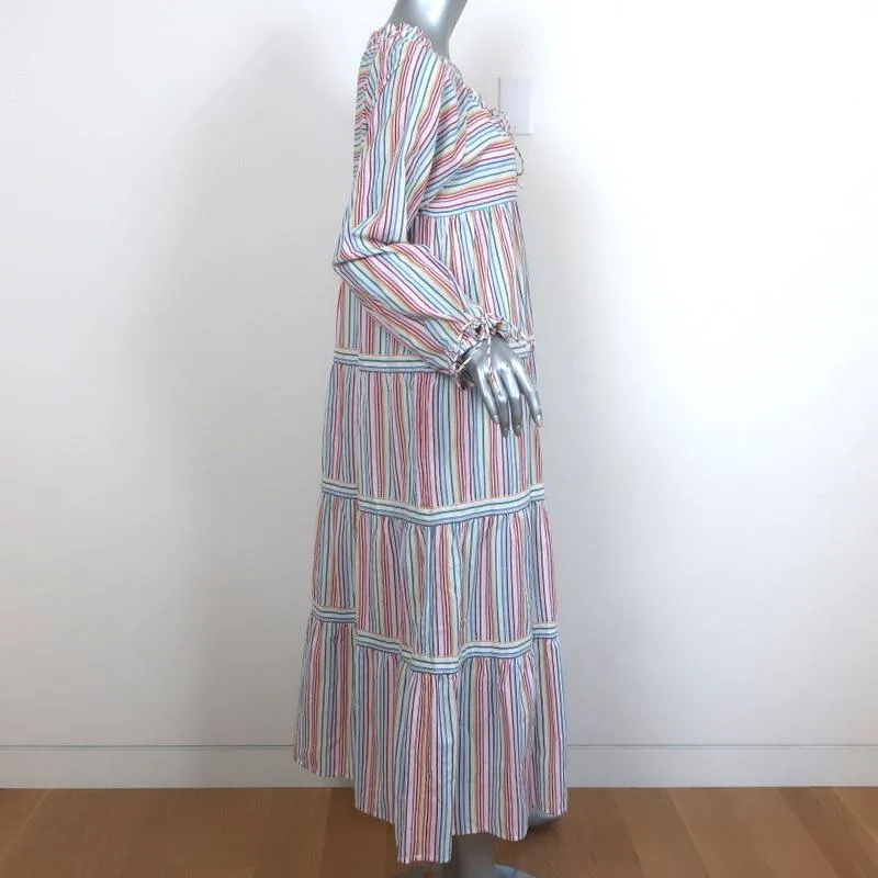 Robe longue chaude en coton rayé arc-en-ciel colonial Taille 2 Manches longues NEUVE