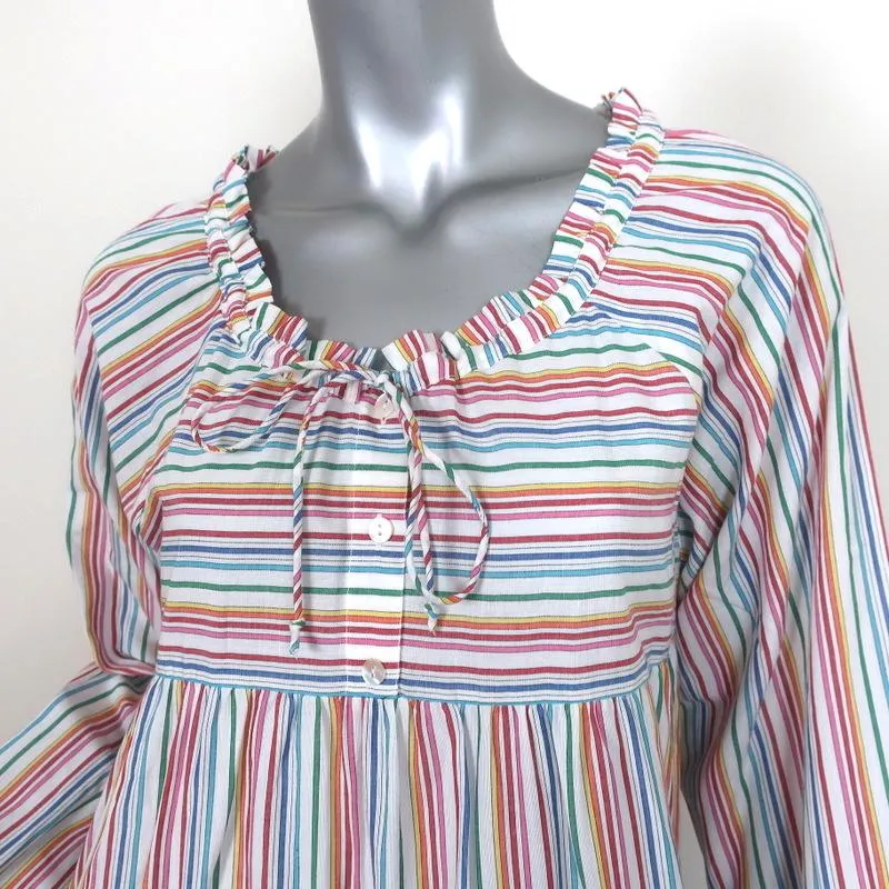 Robe longue chaude en coton rayé arc-en-ciel colonial Taille 2 Manches longues NEUVE