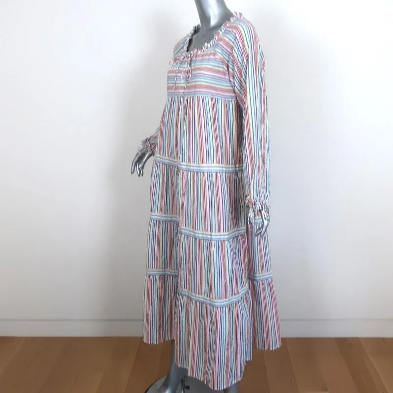 Robe longue chaude en coton rayé arc-en-ciel colonial Taille 2 Manches longues NEUVE