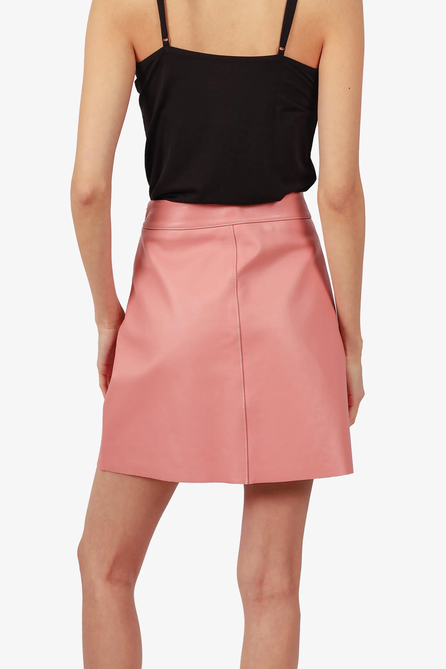Weekend Max Mara Jupe Mini en Cuir Rose Taille 6