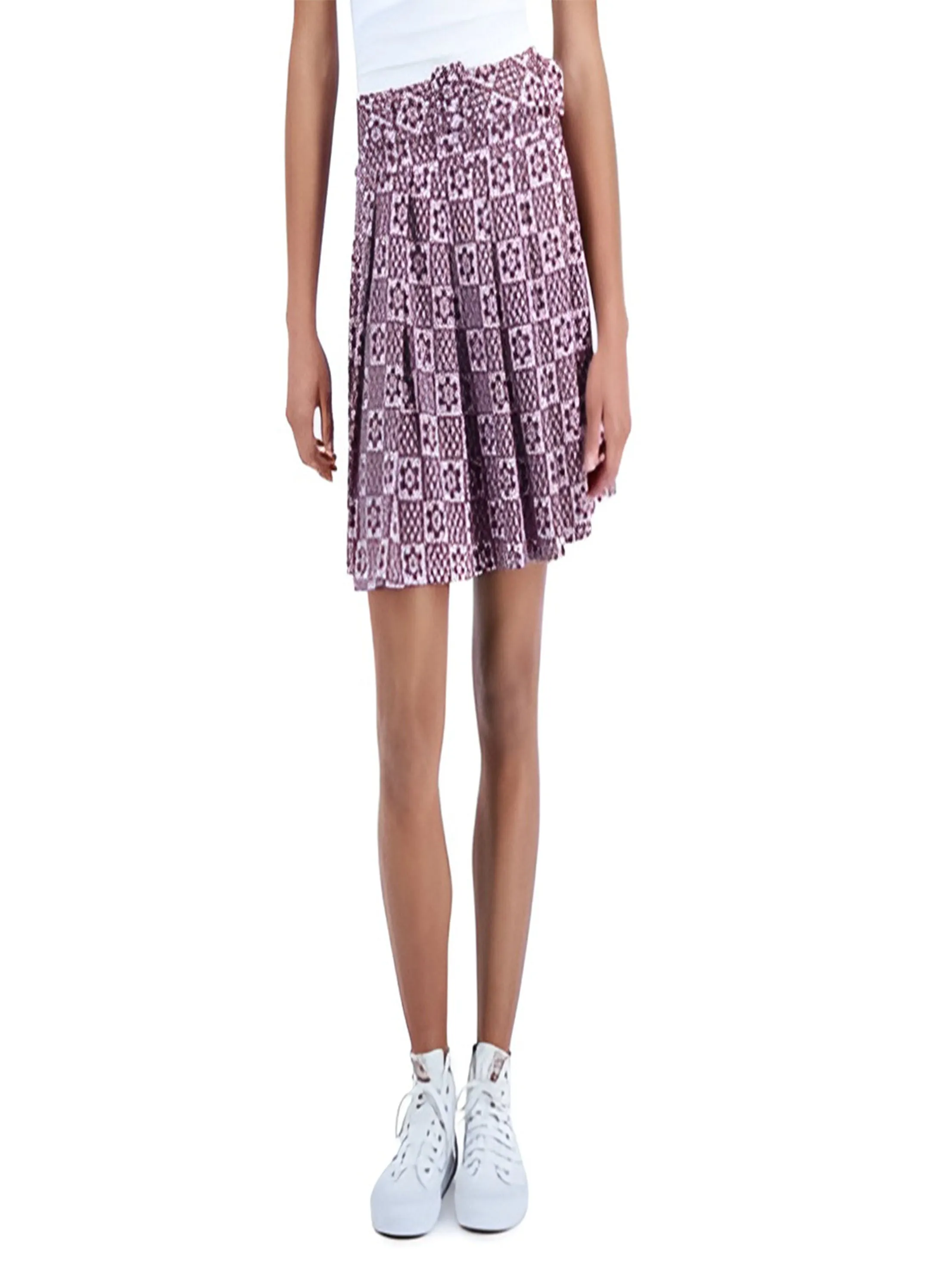 Jupe plissée imprimée ceinturée pour femme, Violet