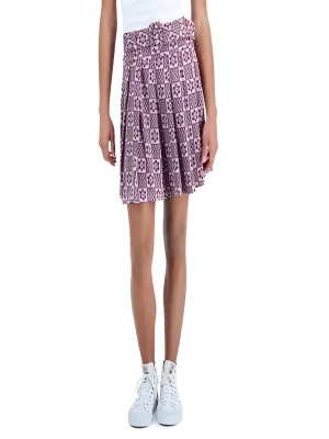 Jupe plissée imprimée ceinturée pour femme, Violet
