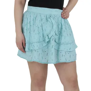 Jupe à volants brodée pour femme, Aqua