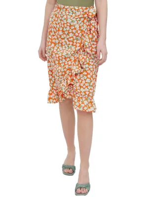 Jupe à volants imprimée fleurie pour femme, Multicolore