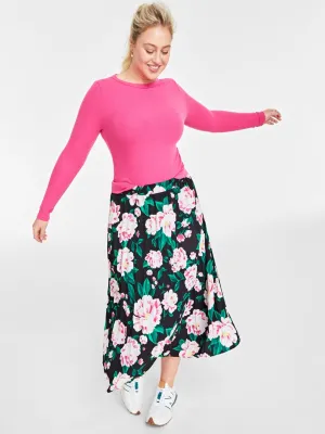 Jupe Longue Imprimée Fleurie pour Femme, Noir
