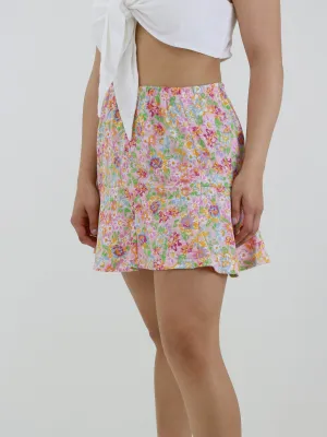 Mini-jupe imprimée florale pour femme, multicolore