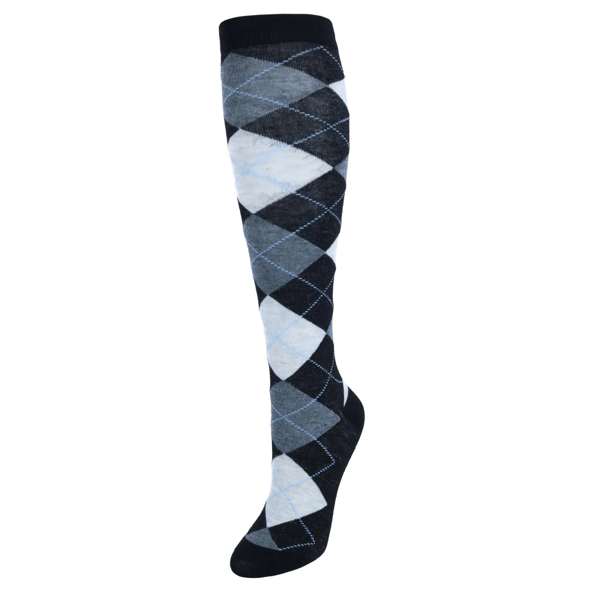 Chaussettes hautes fantaisie pour femmes à motifs argyle et carreaux colorés (1 paire)