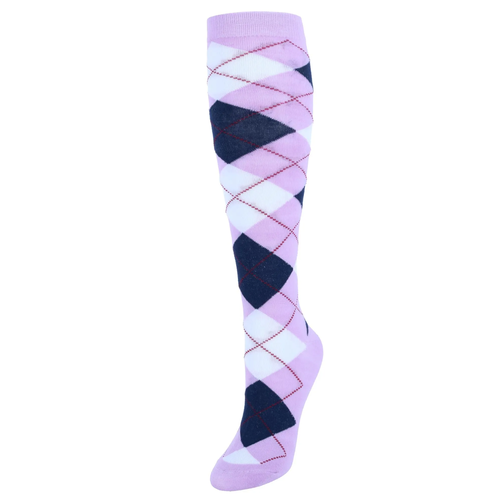 Chaussettes hautes fantaisie pour femmes à motifs argyle et carreaux colorés (1 paire)