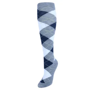 Chaussettes hautes fantaisie pour femmes à motifs argyle et carreaux colorés (1 paire)