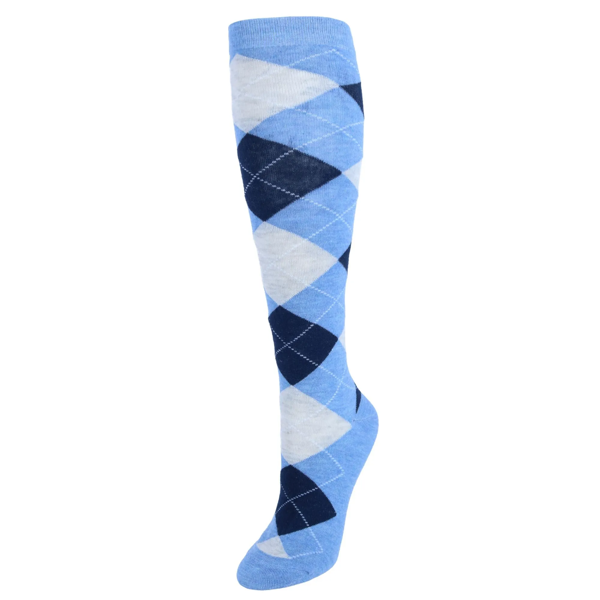 Chaussettes hautes fantaisie pour femmes à motifs argyle et carreaux colorés (1 paire)