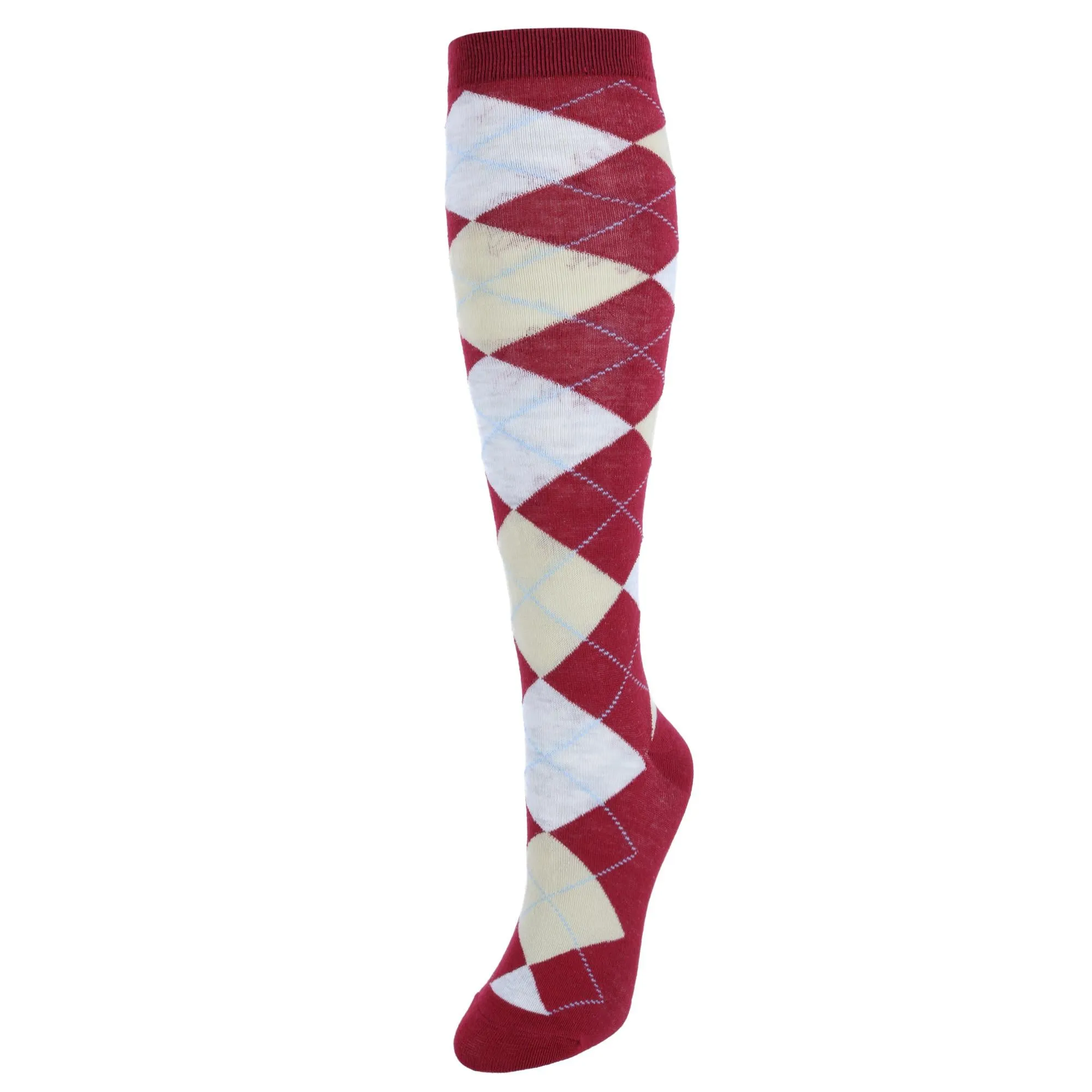 Chaussettes hautes fantaisie pour femmes à motifs argyle et carreaux colorés (1 paire)