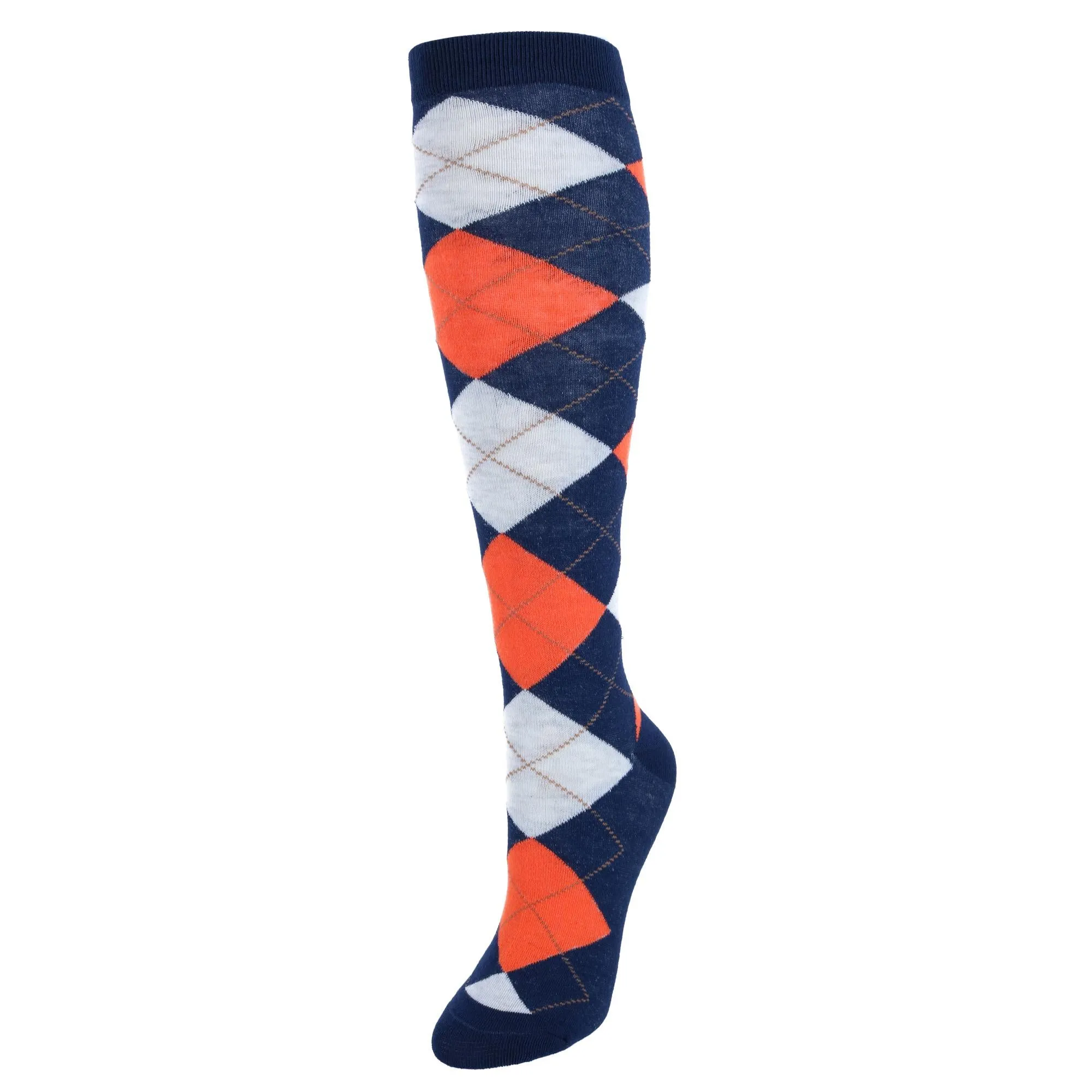 Chaussettes hautes fantaisie pour femmes à motifs argyle et carreaux colorés (1 paire)