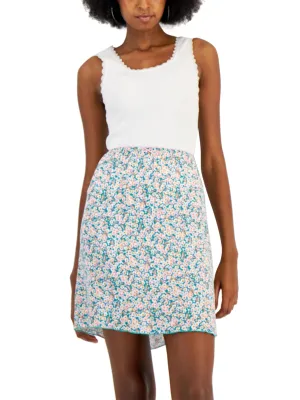 Jupe imprimée fleurie à bordure picot pour femme, Multicolore