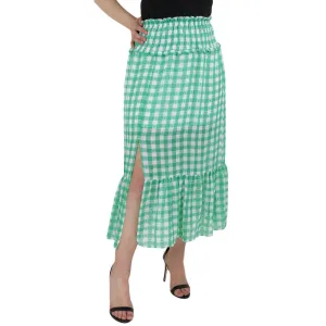 Jupe mi-longue en tissu à carreaux pour femme, Verte