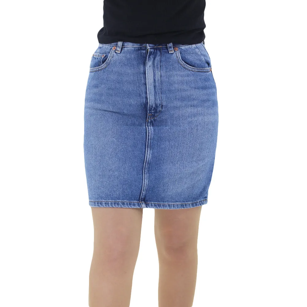 Jupe en denim uni pour femme, Bleu