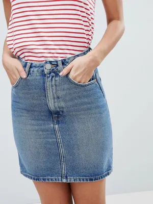 Jupe en denim uni pour femmes, Bleue