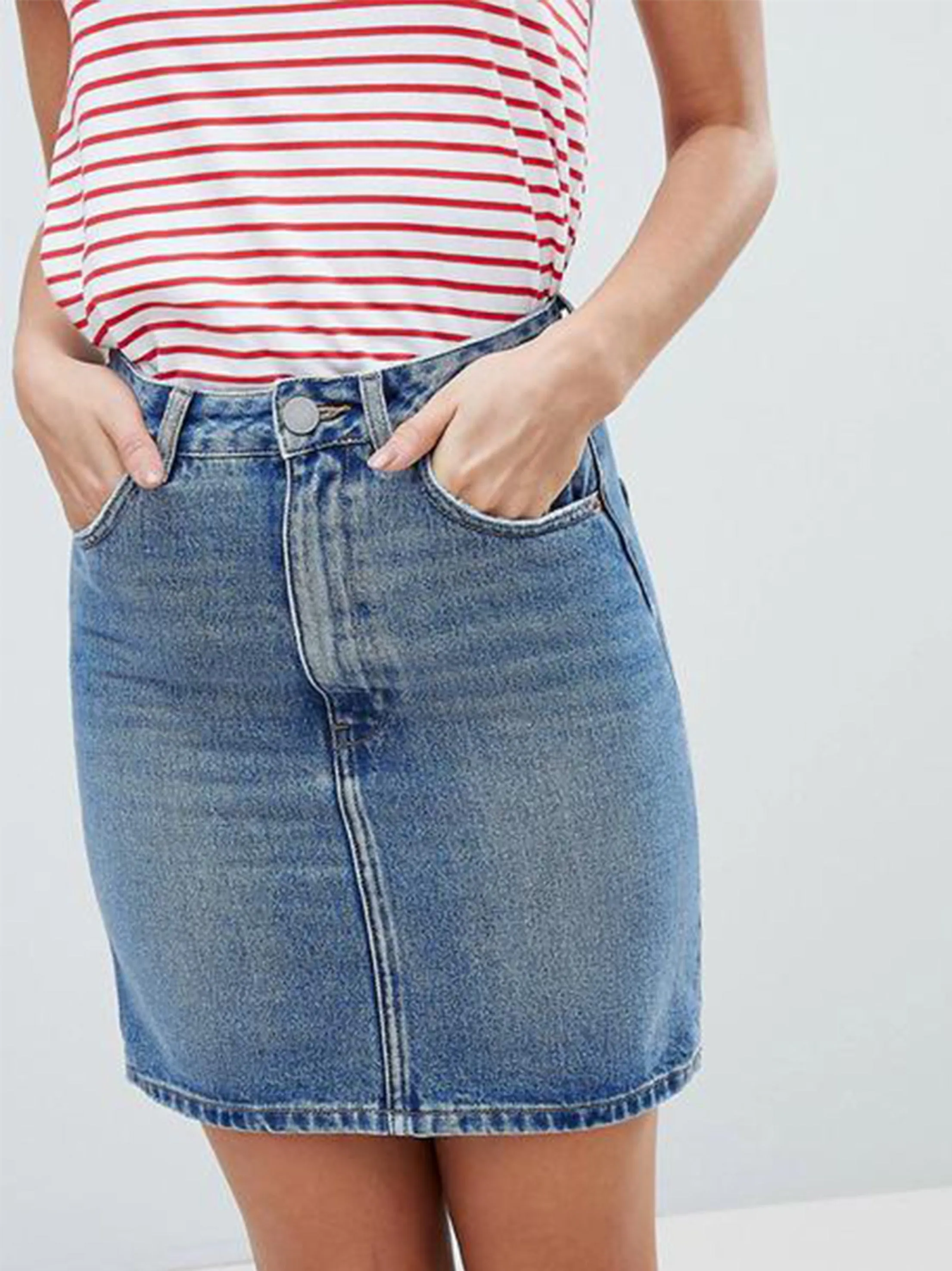 Jupe en denim uni pour femmes, Bleue