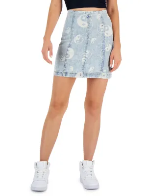 Jupe en jean imprimé pour femme, Bleu clair