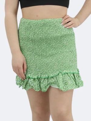Jupe froncée imprimée pour femme, Verte