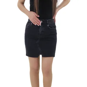 Jupe asymétrique côtelée pour femme, Noir