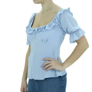 Haut uni à col ruché pour femme, Bleu