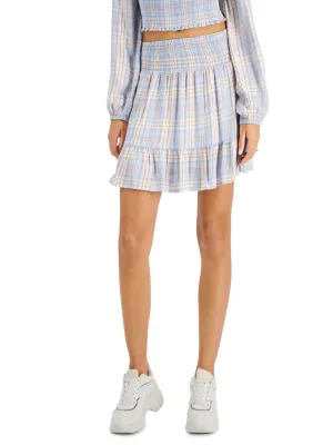 Jupe-culte à volants en tartan pour femme, Bleue