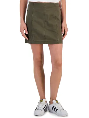 Jupe en denim à coutures pour femme, Olive